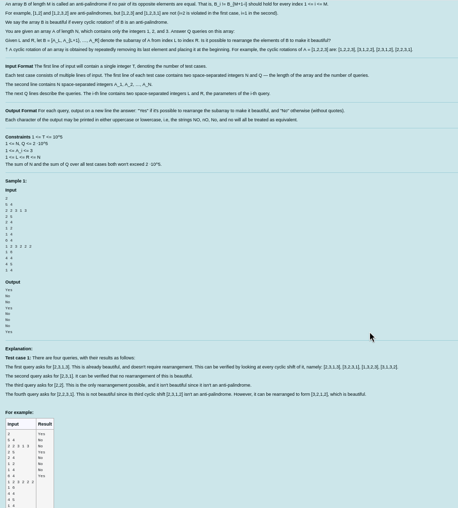 Anti palindrome query(p)