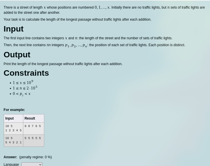 Longest passage without traffic lights