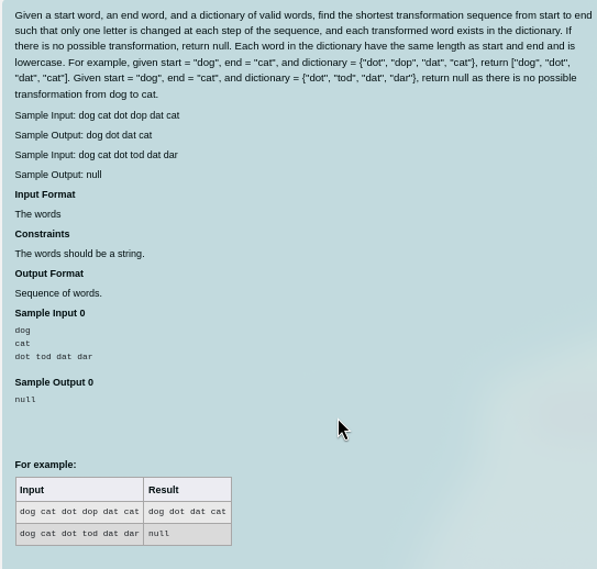 classic Word Ladder shortest transformation